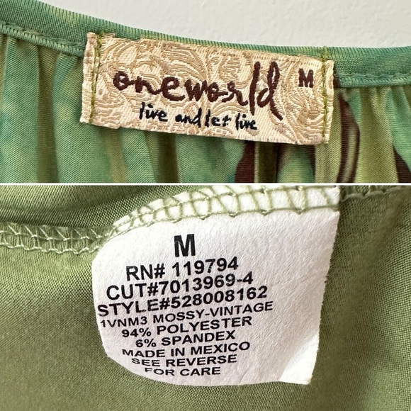 One World Mossy Vintage Green Sublimation Crease Print Dress Women’s Size Medium - Picture 15 of 15